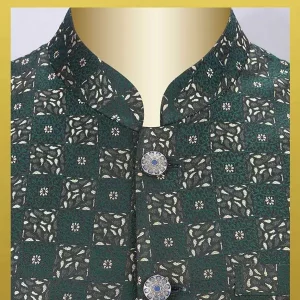 Mens Printed Waistcoat Gold Green Touch