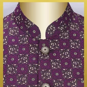 Mens Printed Waistcoat Gold Purple Touches