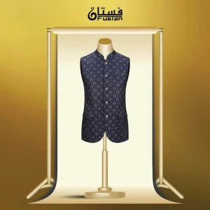 Mens Printed Waistcoat Gold Navy Touches