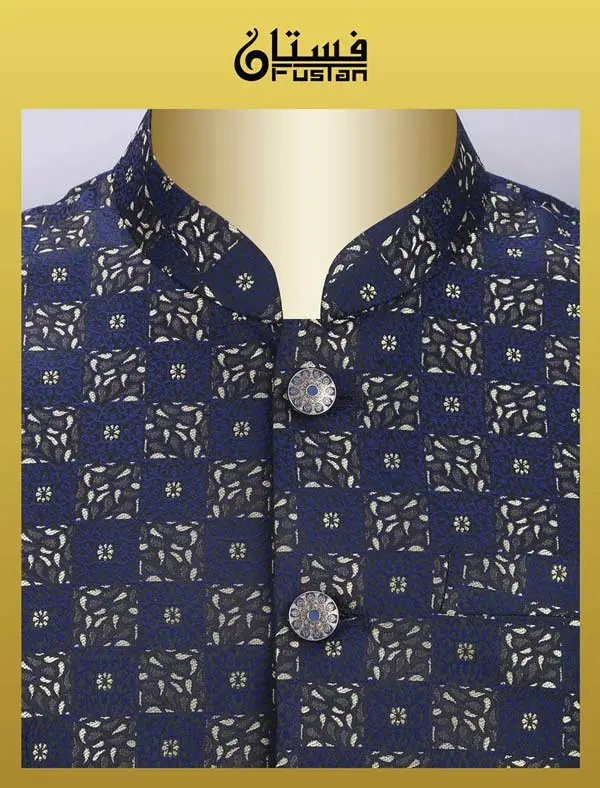 Mens Printed Waistcoat Gold Navy Touches