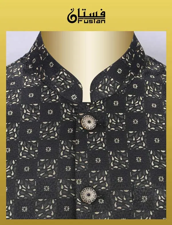 Mens Printed Waistcoat Gold Black Touches