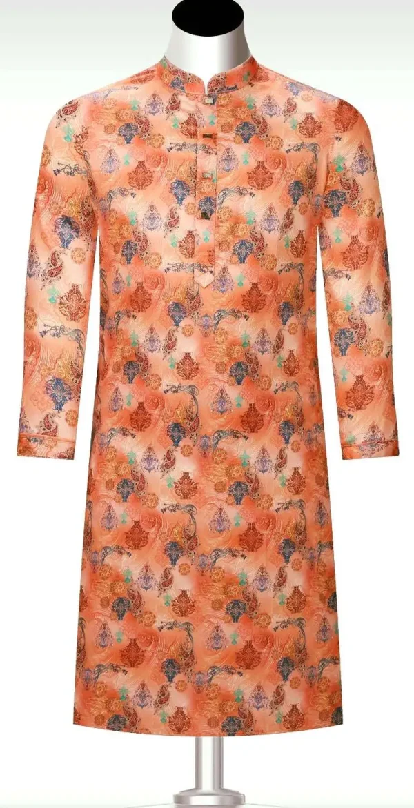 Orange Digital Printed Men's Panjabi