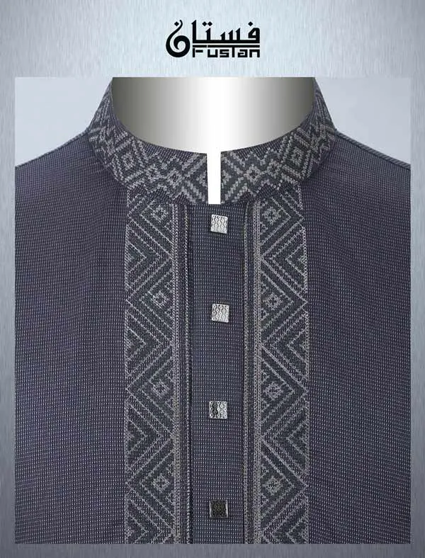 Men's Charcoal Grey Yarn Dyed Embroidery Panjabi