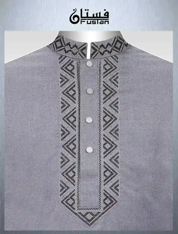 Men's Light Grey Yarn Dyed Embroidery Panjabi
