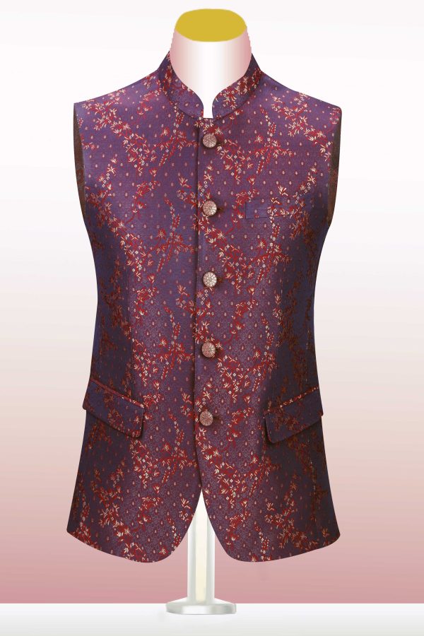 Men's Waistcoat Gold Maroon Touches